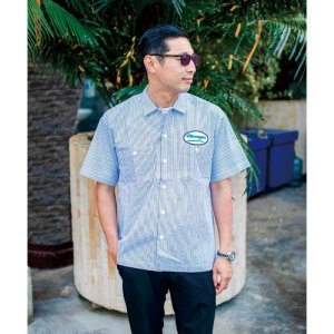 画像2: MOON ムーン オーバル ロゴ シアサッカー ワーク シャツ
