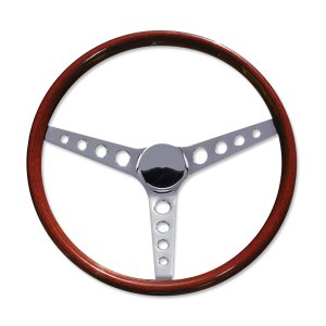 画像1: 15" Wood Steering Wheel Round Hole