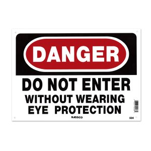 画像: 危険！目を保護しないでの立ち入り禁止